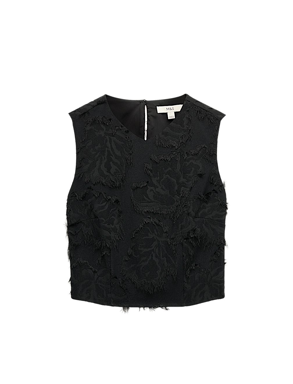 Floral Jacquard Fringed V-Neck Tailored Top