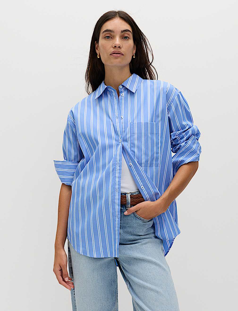 Pure Cotton Striped Girlfriend Shirt