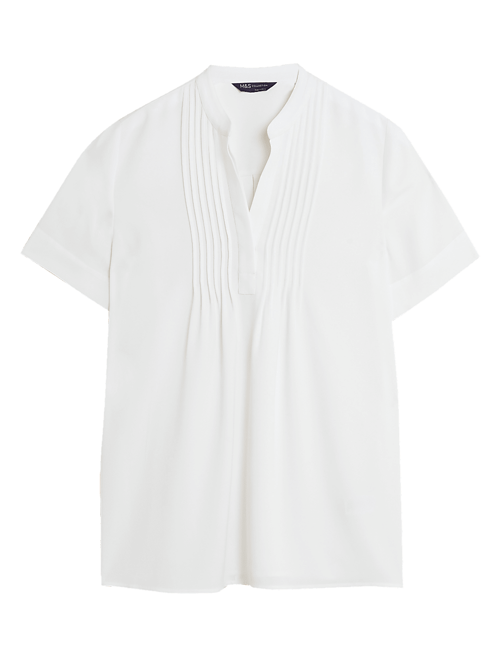 V-Neck Pintuck Short Sleeve Popover Blouse