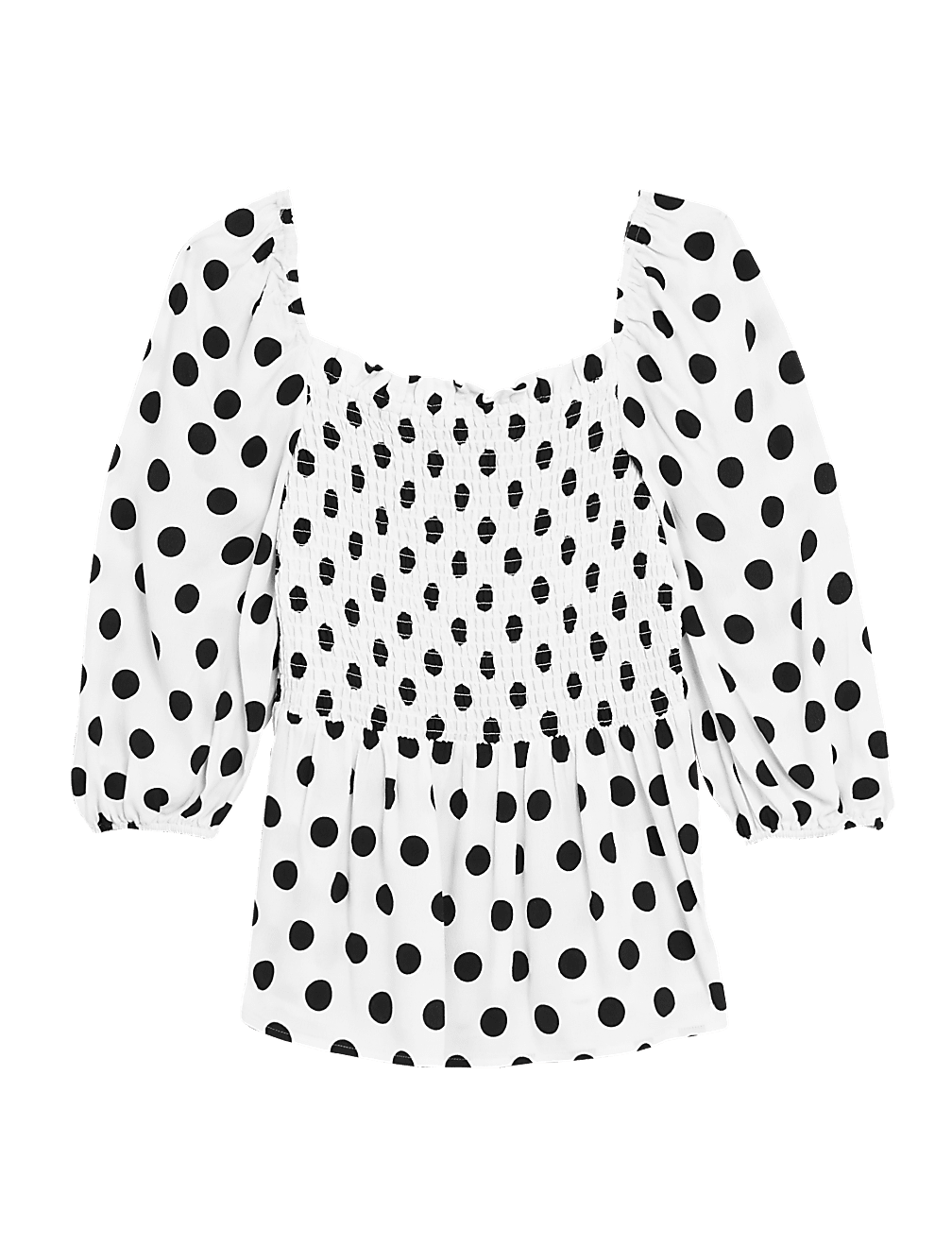 Polka Dot Square Neck 3/4 Sleeve Peplum Top
