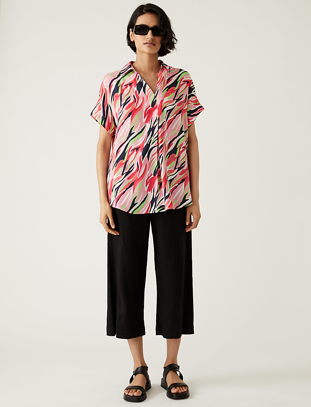 Satin Printed Popover Blouse