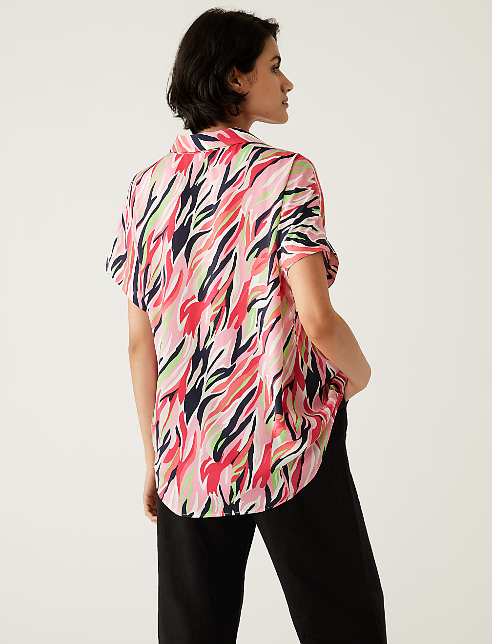 Satin Printed Popover Blouse