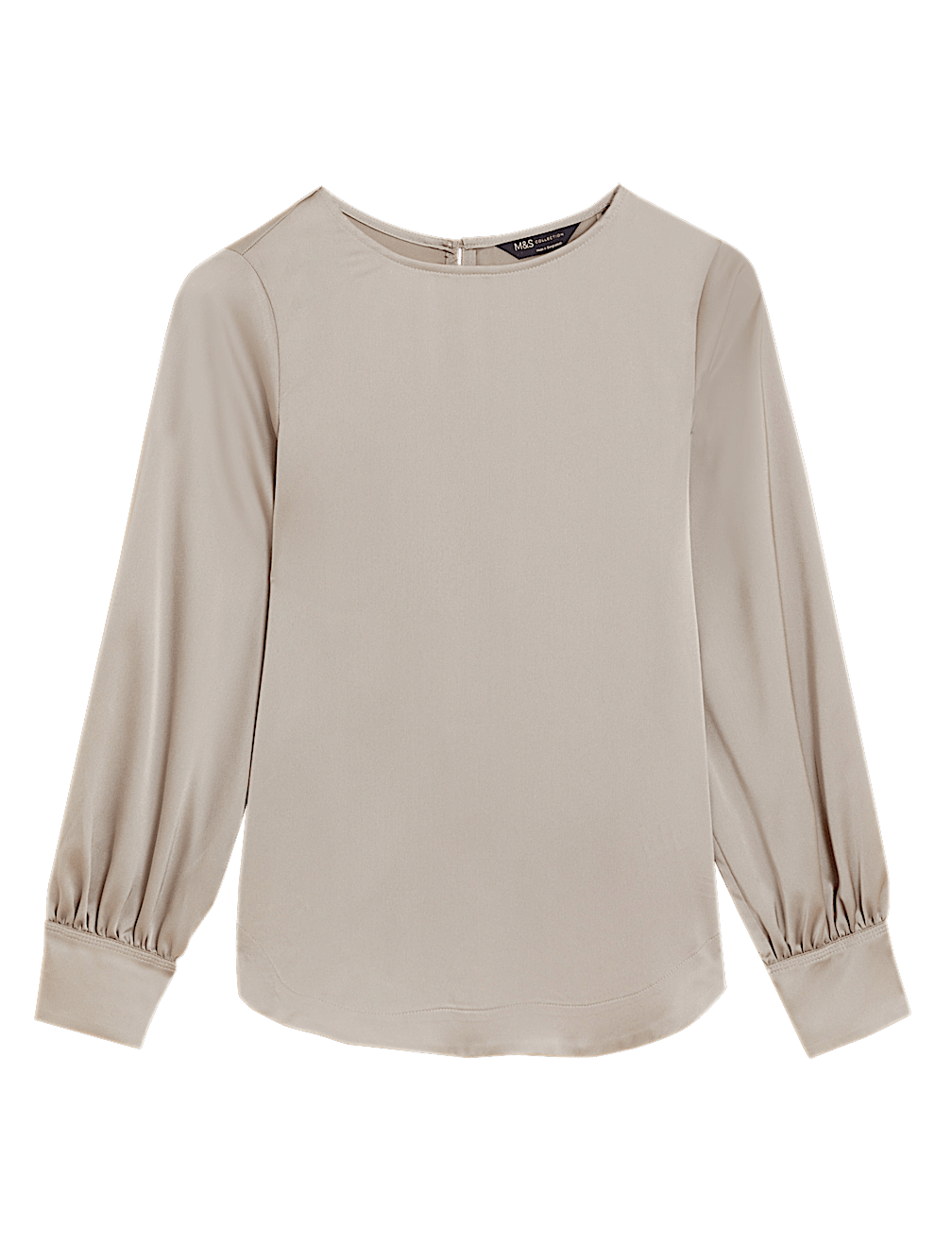 Satin Round Neck Long Sleeve Top