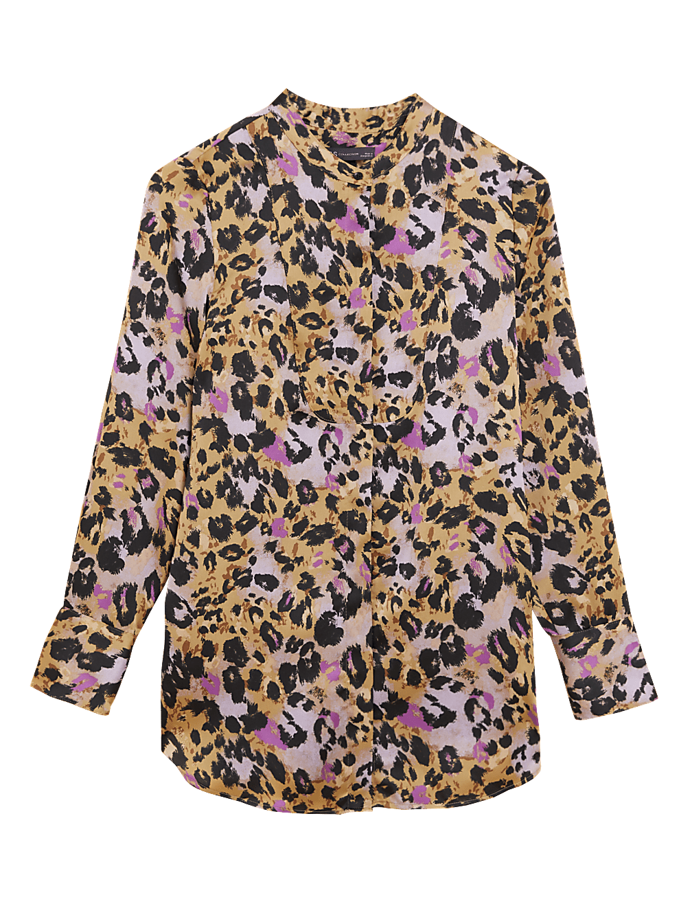 Animal Print Collared Bib Detail Shirt