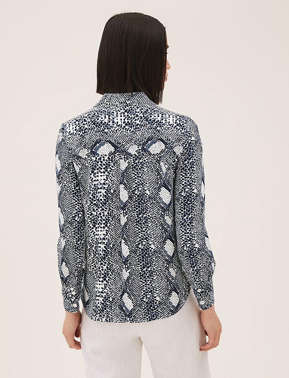 Snake Print Collared Long Sleeve Shirt