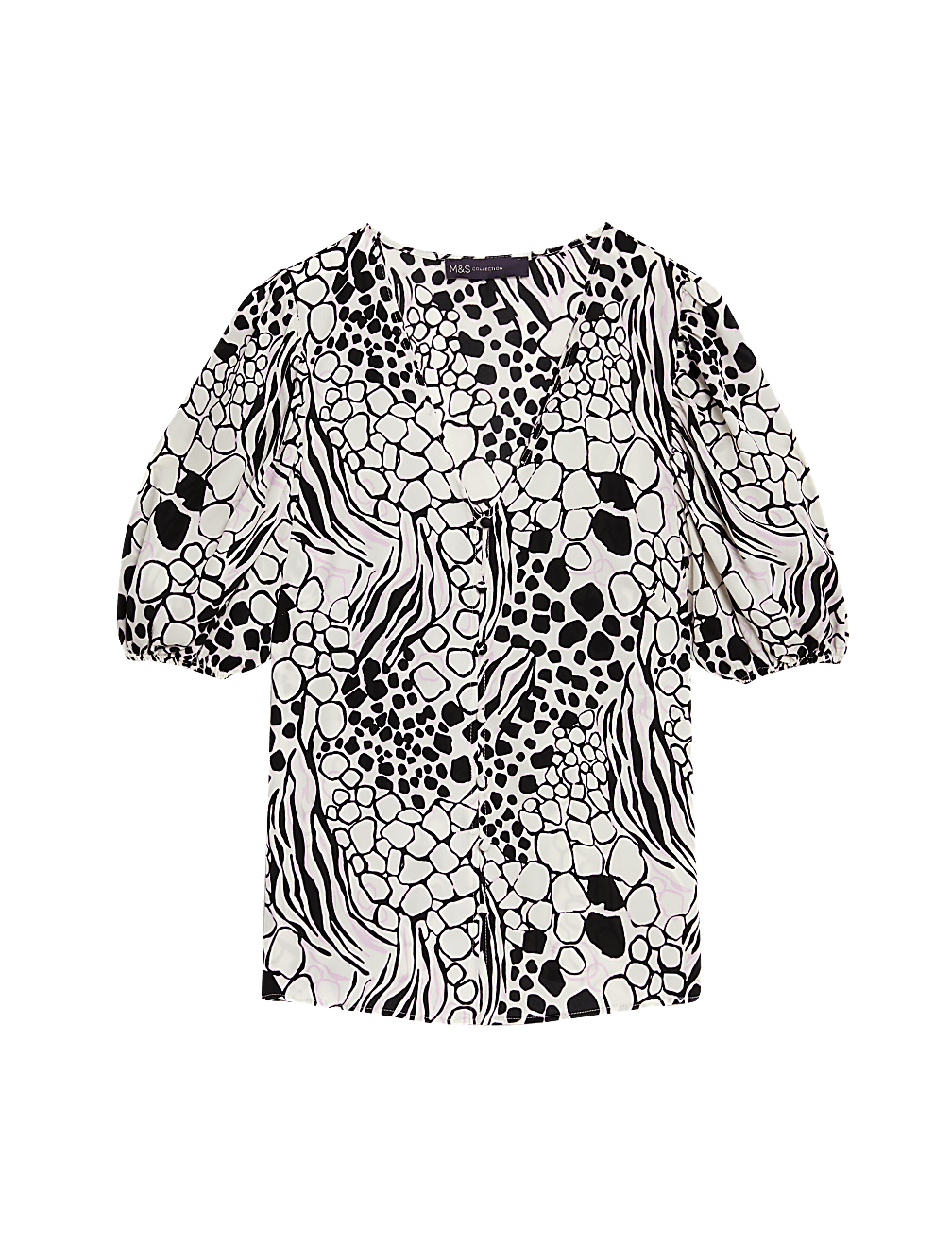 Printed V-Neck Puff Sleeve Blouse
