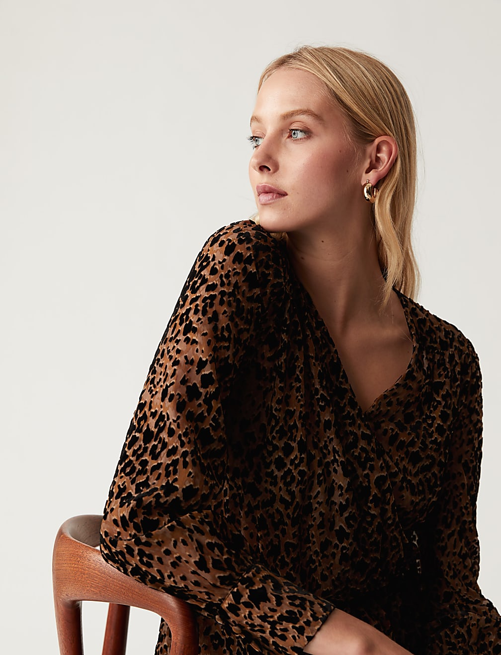 Jacquard Animal Print V-Neck Wrap Top