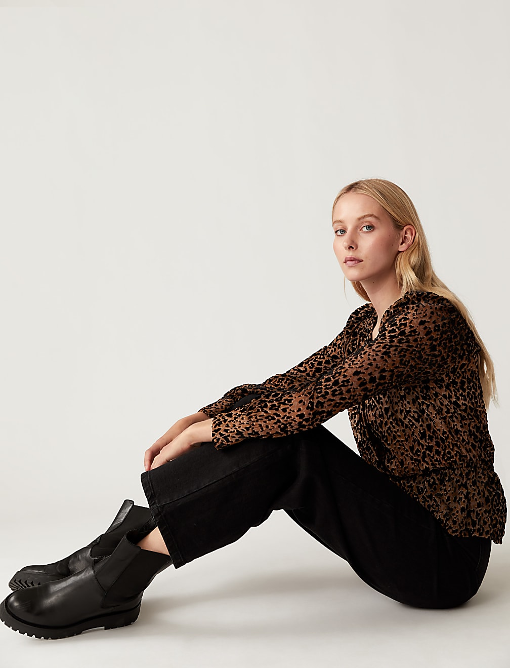 Jacquard Animal Print V-Neck Wrap Top