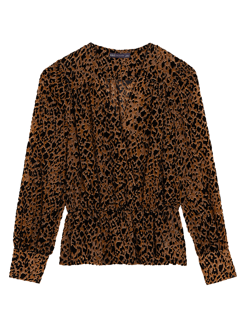 Jacquard Animal Print V-Neck Wrap Top