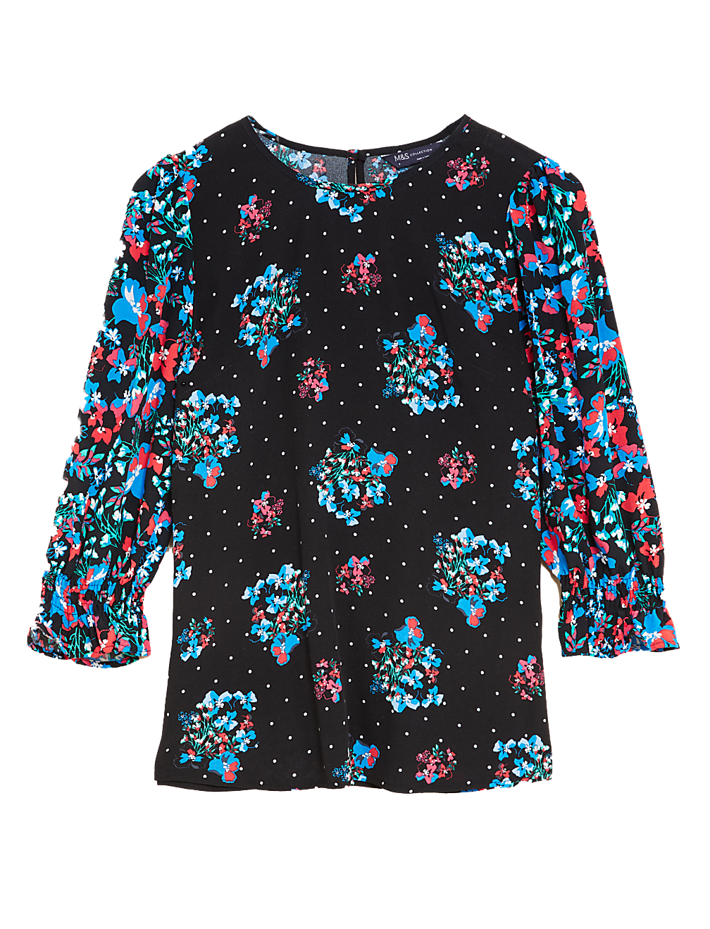 Floral Round Neck 3/4 Sleeve Top