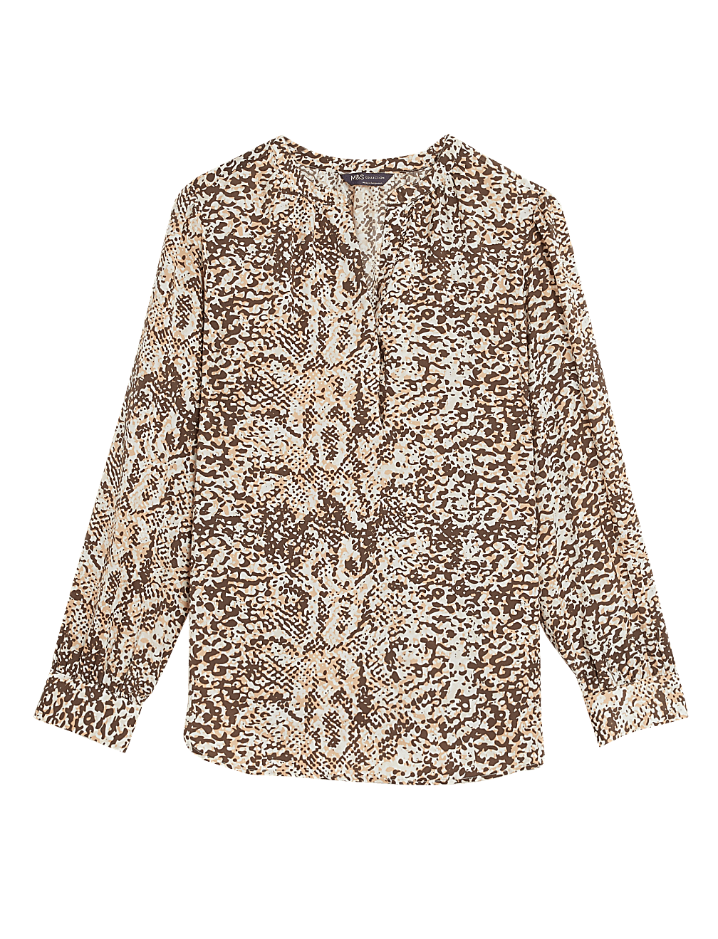 Printed V Neck Popover Blouse