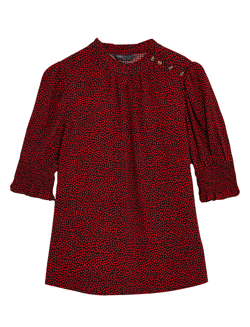 Printed High Neck Short Sleeve Blouse