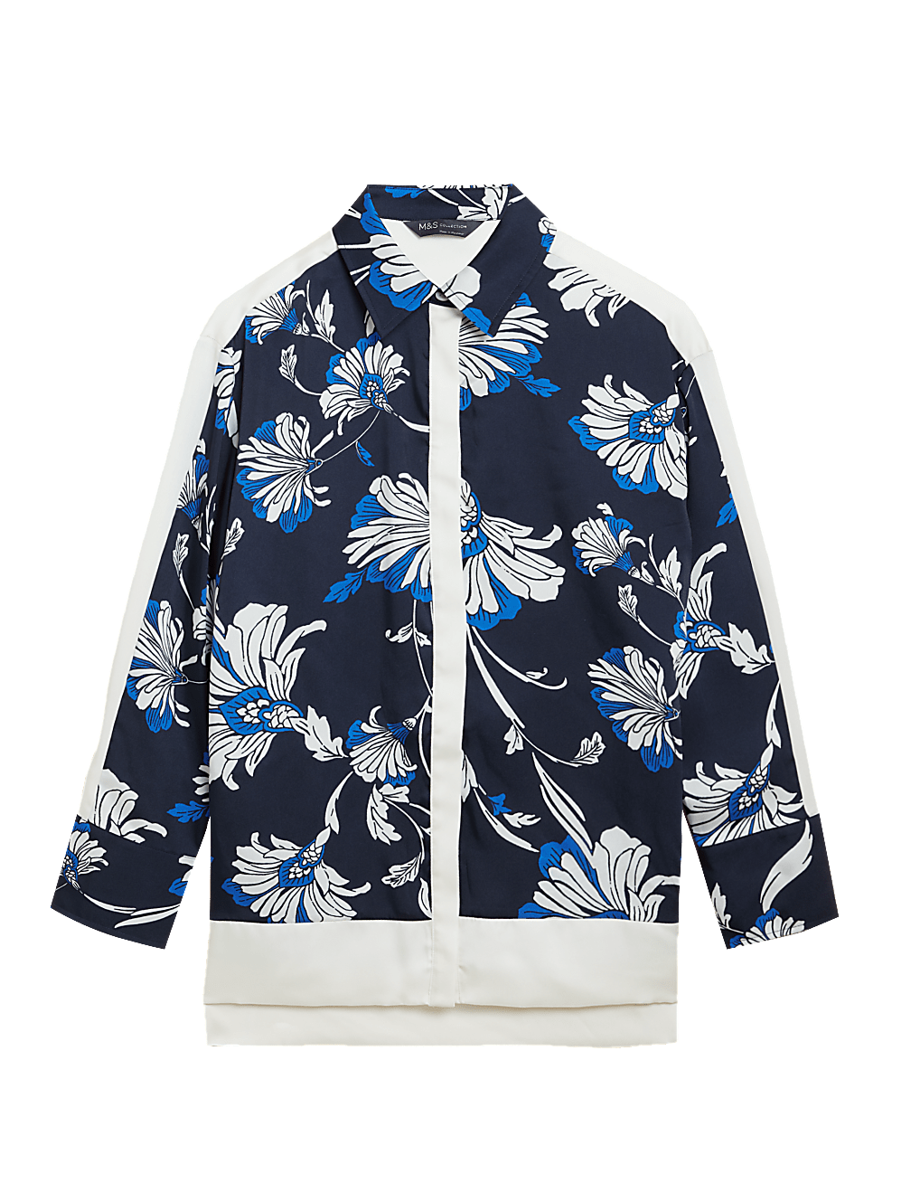 Floral Collared Longline Long Sleeve Shirt