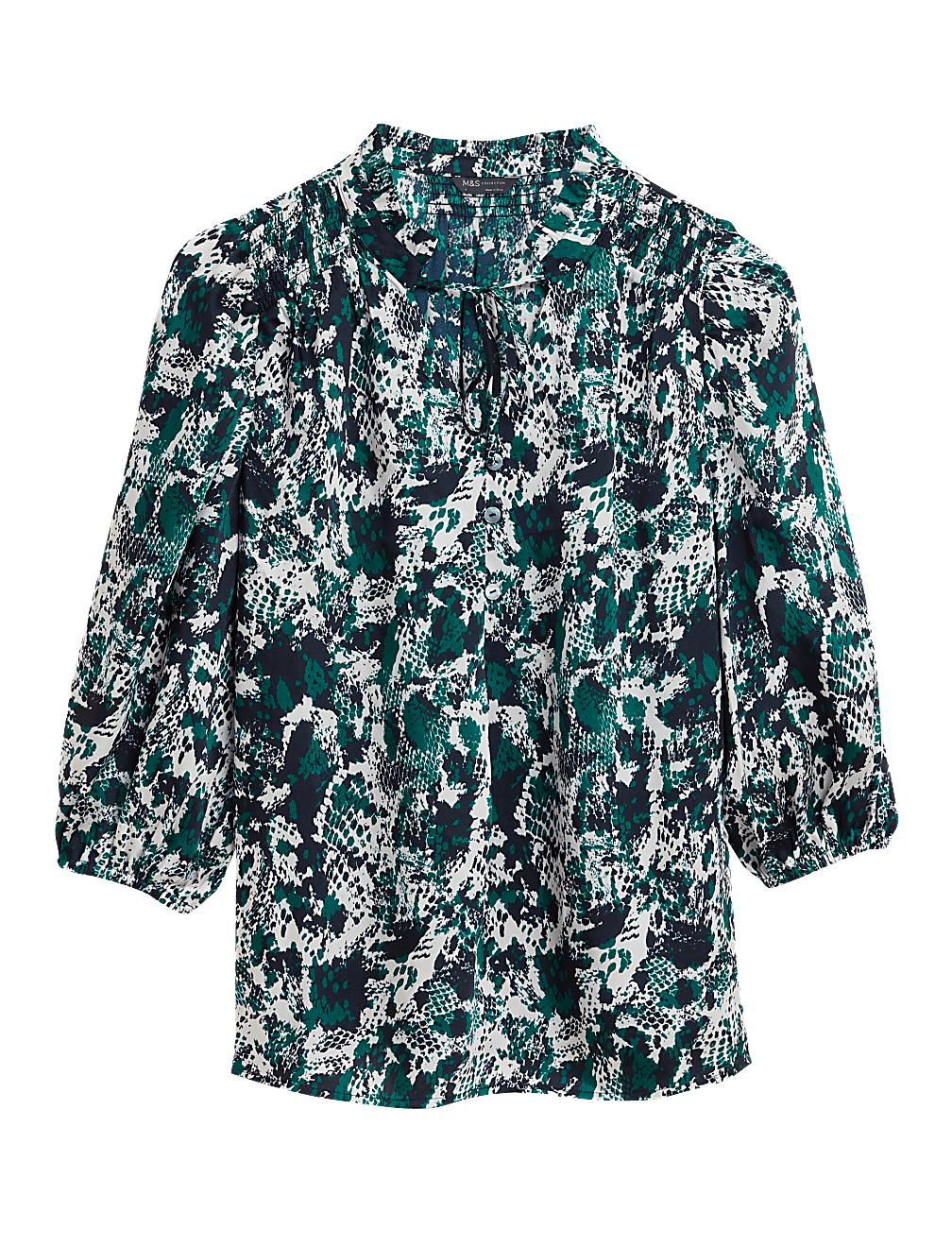 Animal Print Tie Neck 3/4 Sleeve Blouse