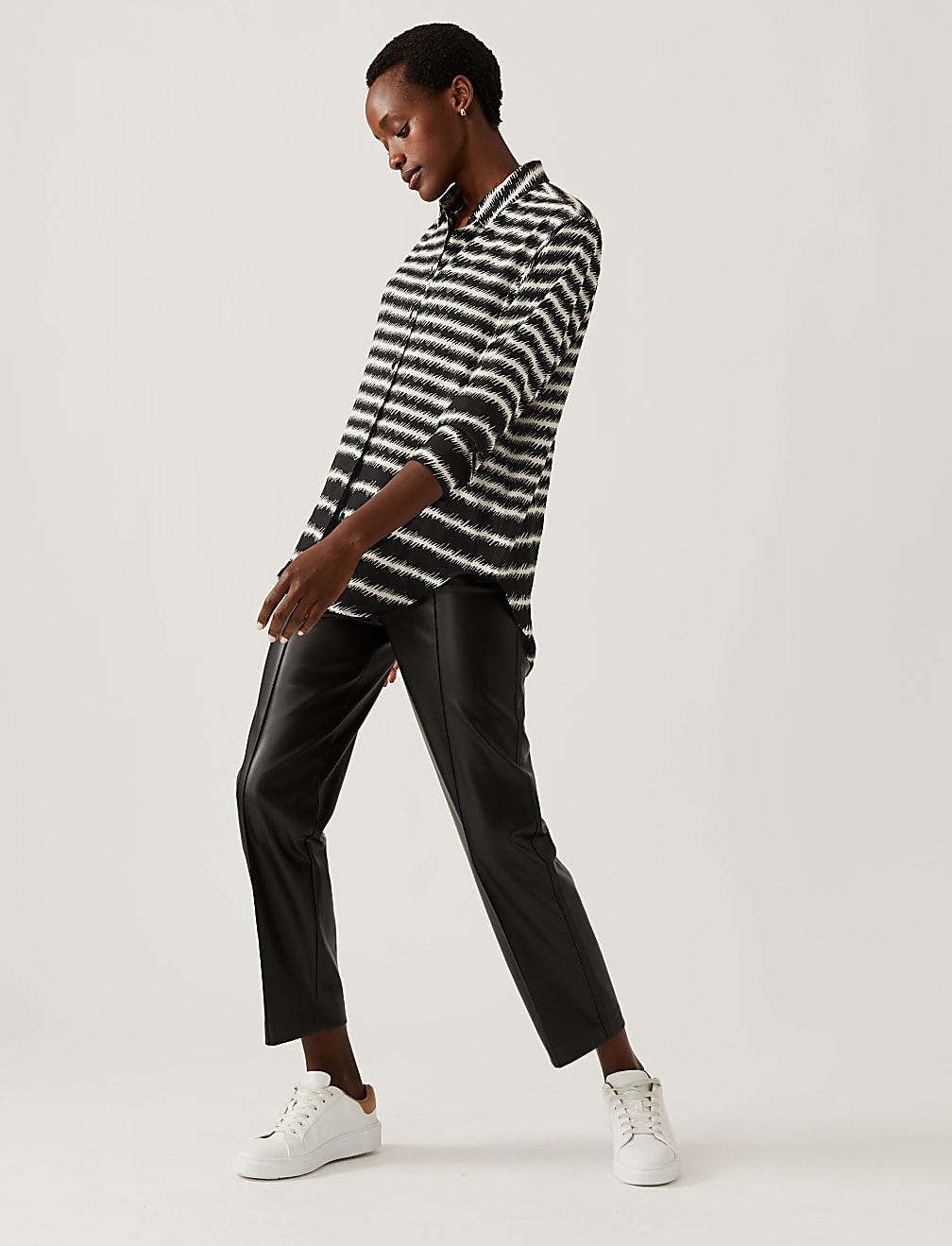 Striped Collared Longline Long Sleeve Shirt