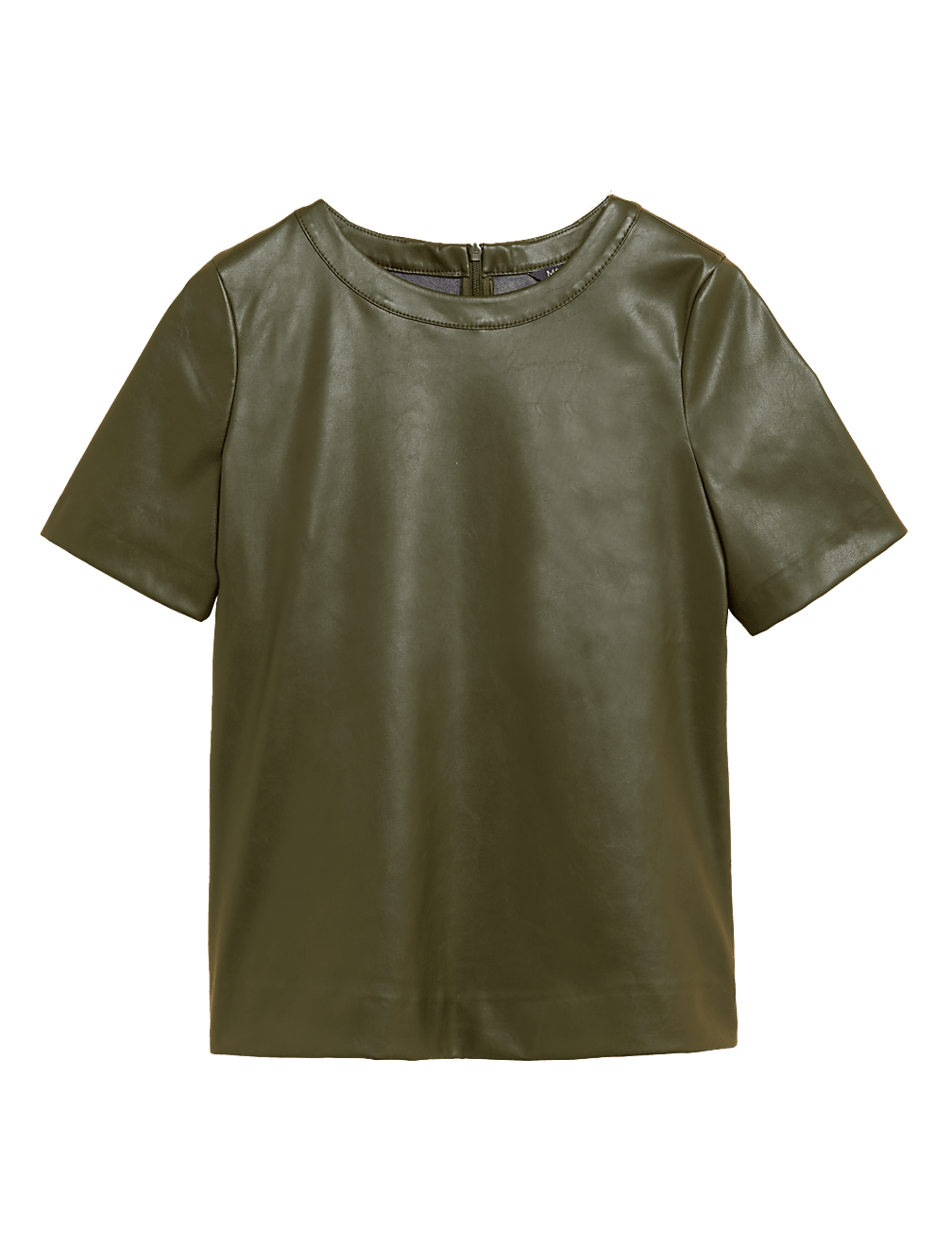 Faux Leather Round Neck Short Sleeve Top
