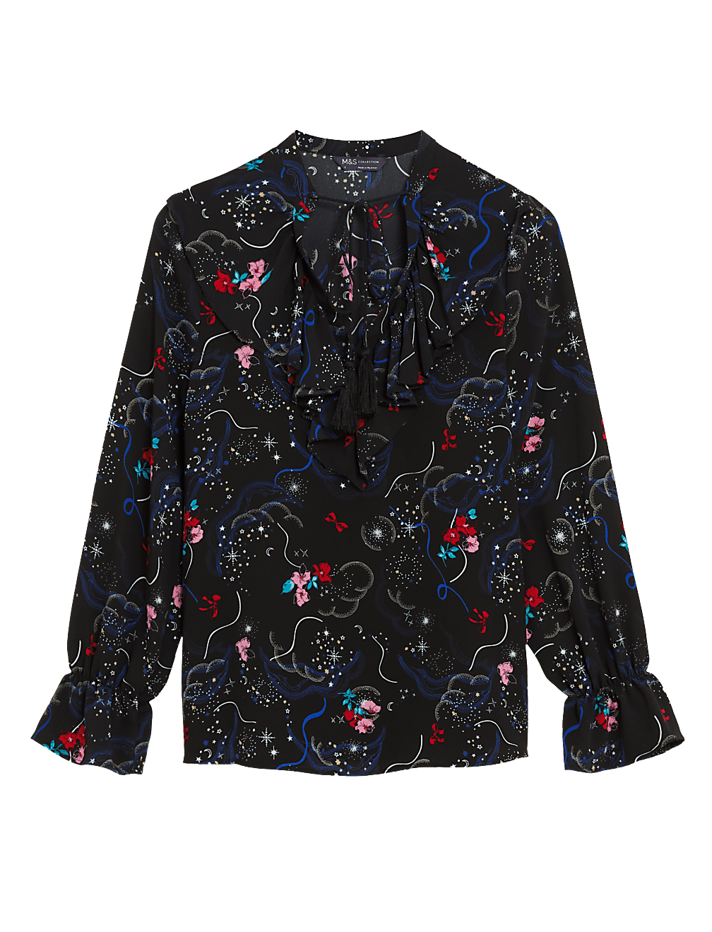 Floral V-Neck Ruffle Blouse