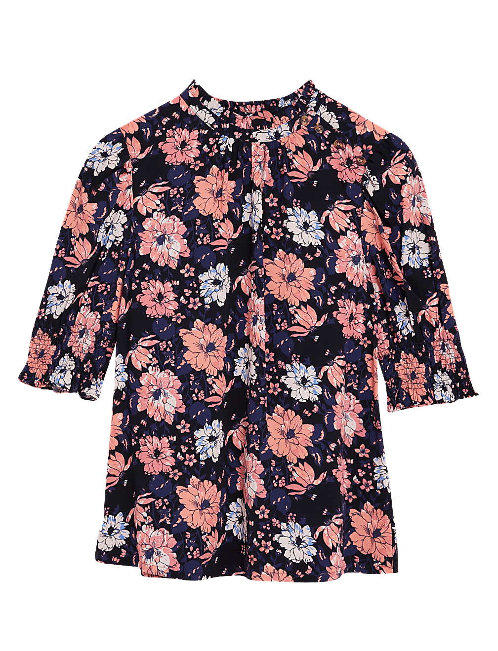 Floral High Neck Short Sleeve Blouse
