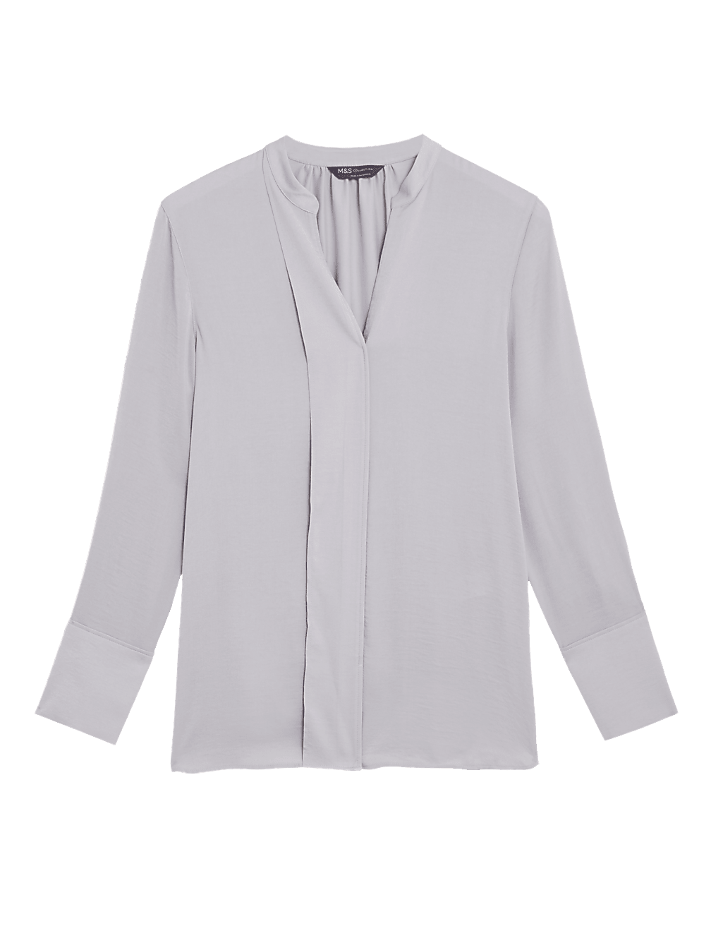 Satin V-Neck Long Sleeve Popover Blouse