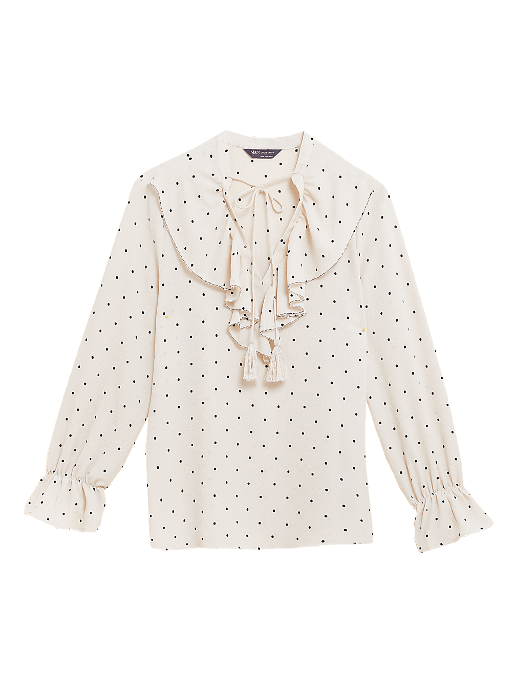 Polka Dot V-Neck Frill Detail Blouse