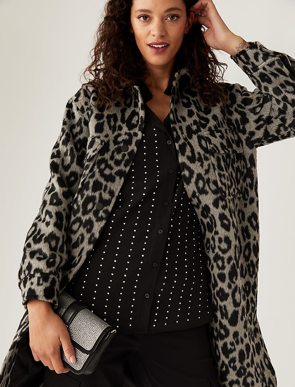 Sheer Studded Collared Long Sleeve Shirt