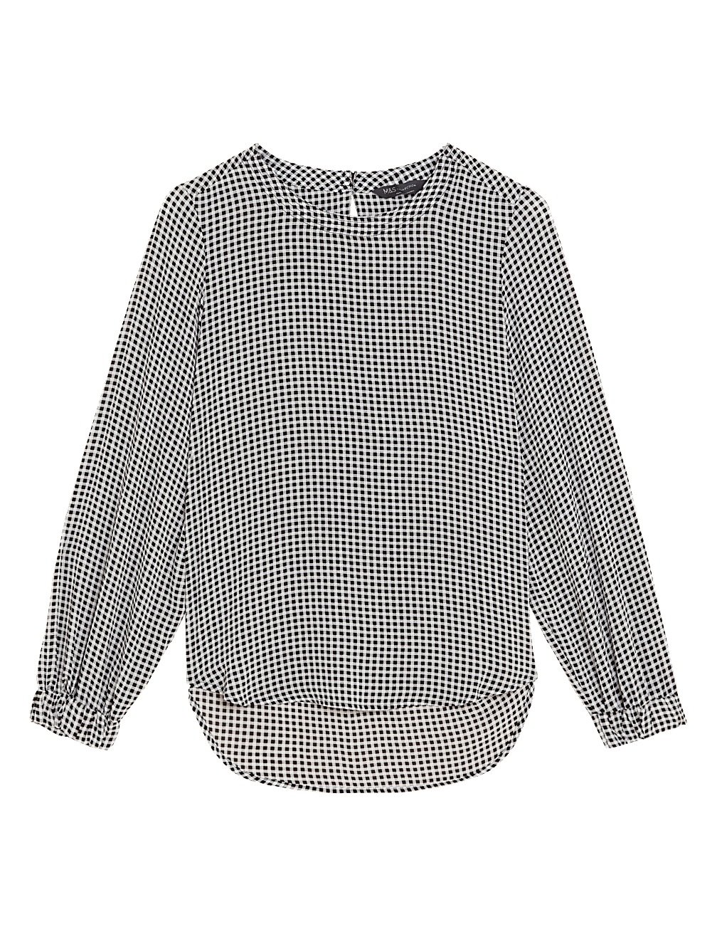 Gingham Round Neck Long Sleeve Top