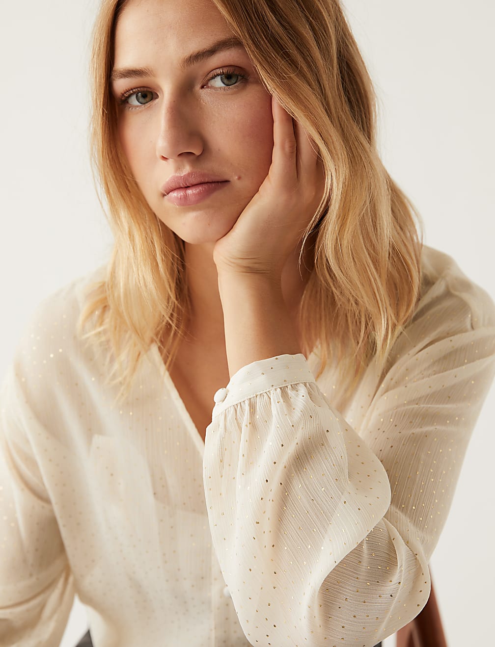 Sparkly Polka Dot V-Neck Tie Front Blouse