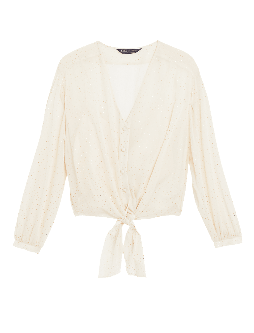 Sparkly Polka Dot V-Neck Tie Front Blouse