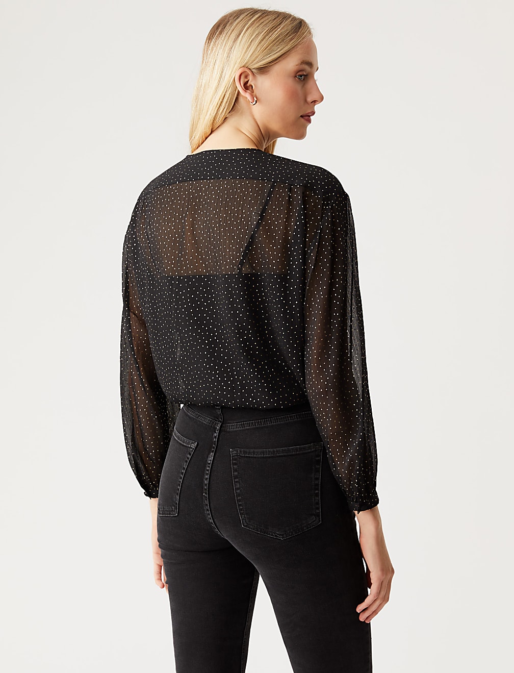 Sparkly Polka Dot V-Neck Tie Front Blouse