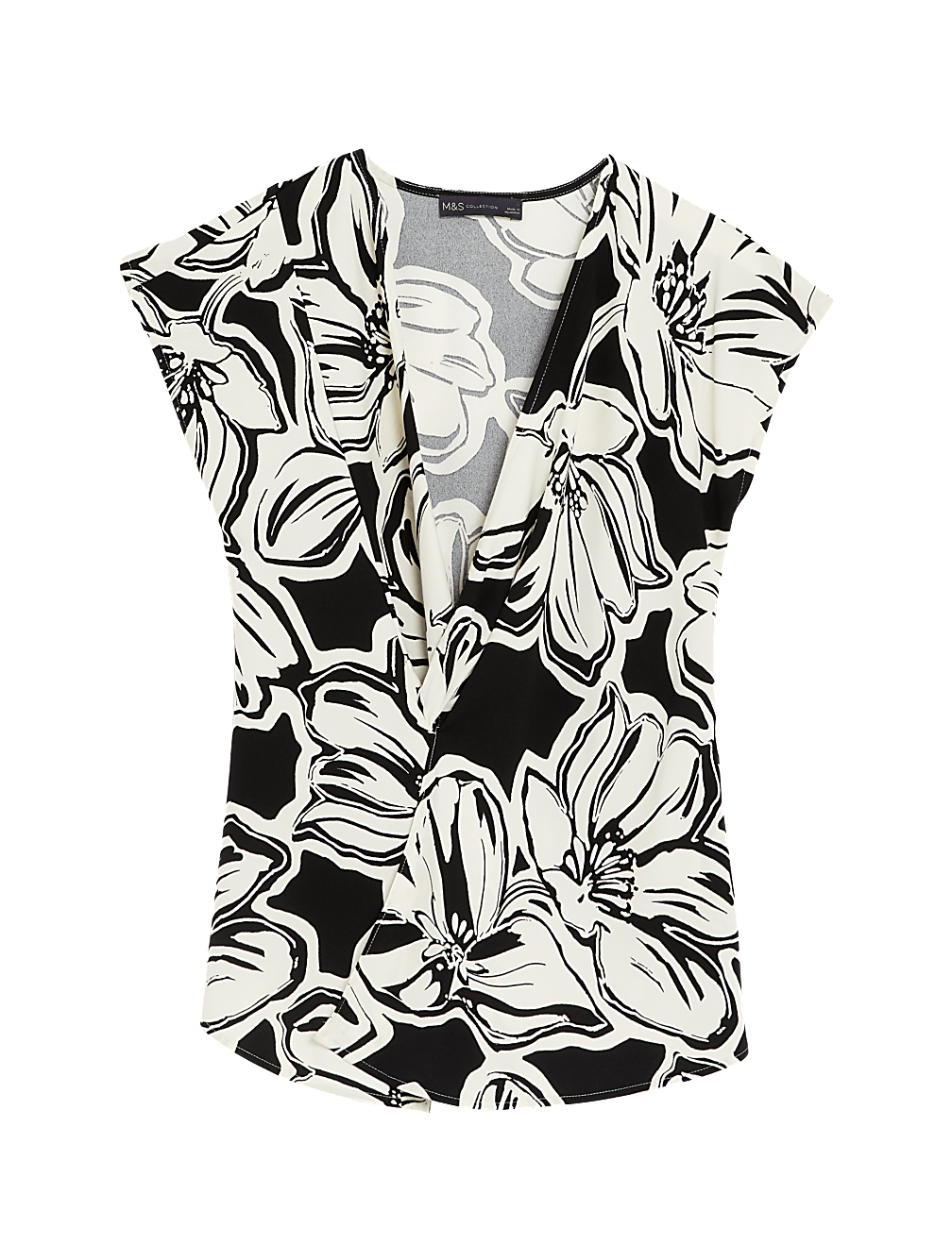 Floral V-Neck Knot Front Blouse