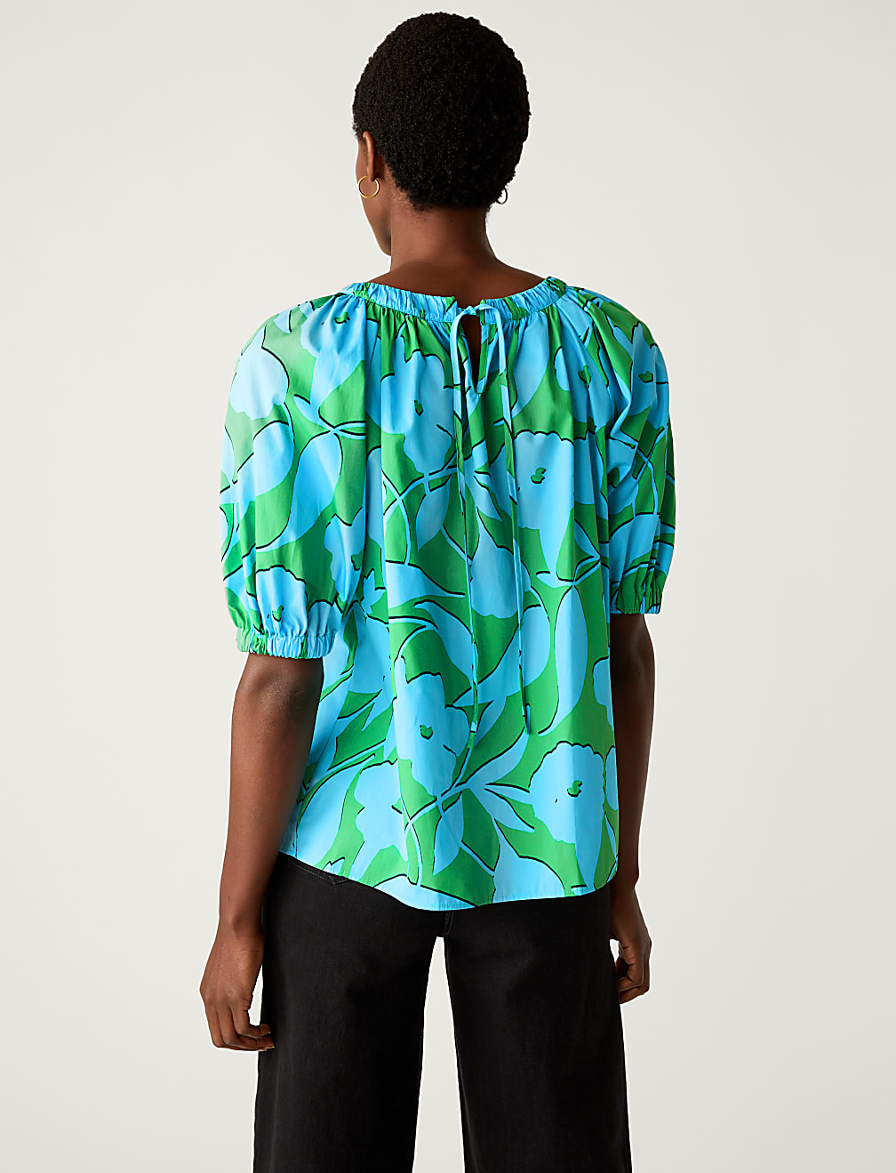 Pure Cotton Printed Blouson Sleeve Blouse