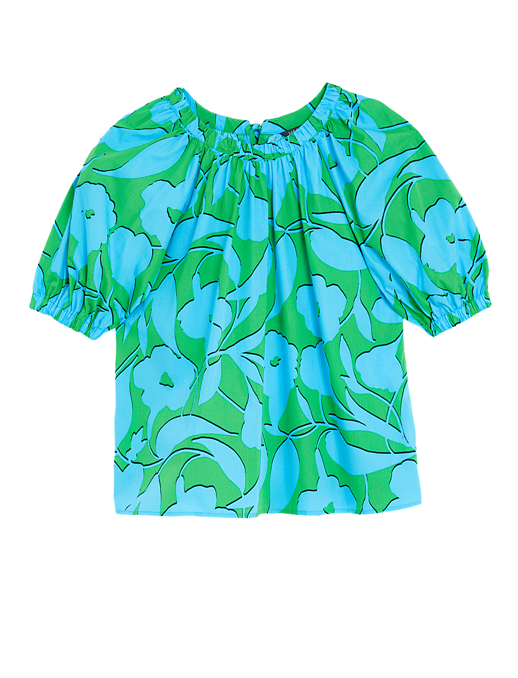 Pure Cotton Printed Blouson Sleeve Blouse