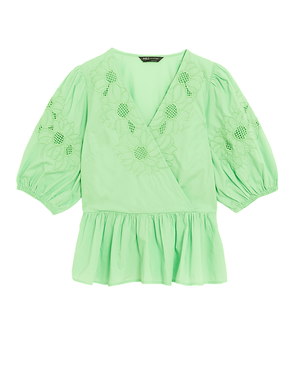 Pure Cotton Embroidered Puff Sleeve Blouse