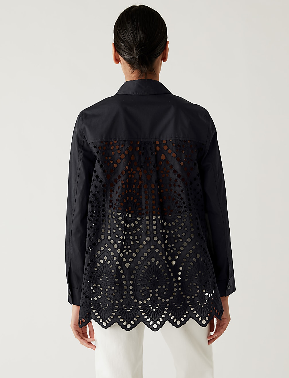Pure Cotton Broderie Collared Shirt