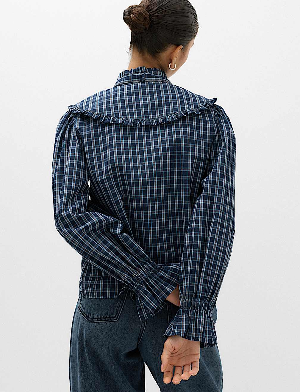 Pure Cotton Checked Tie Neck Shirt