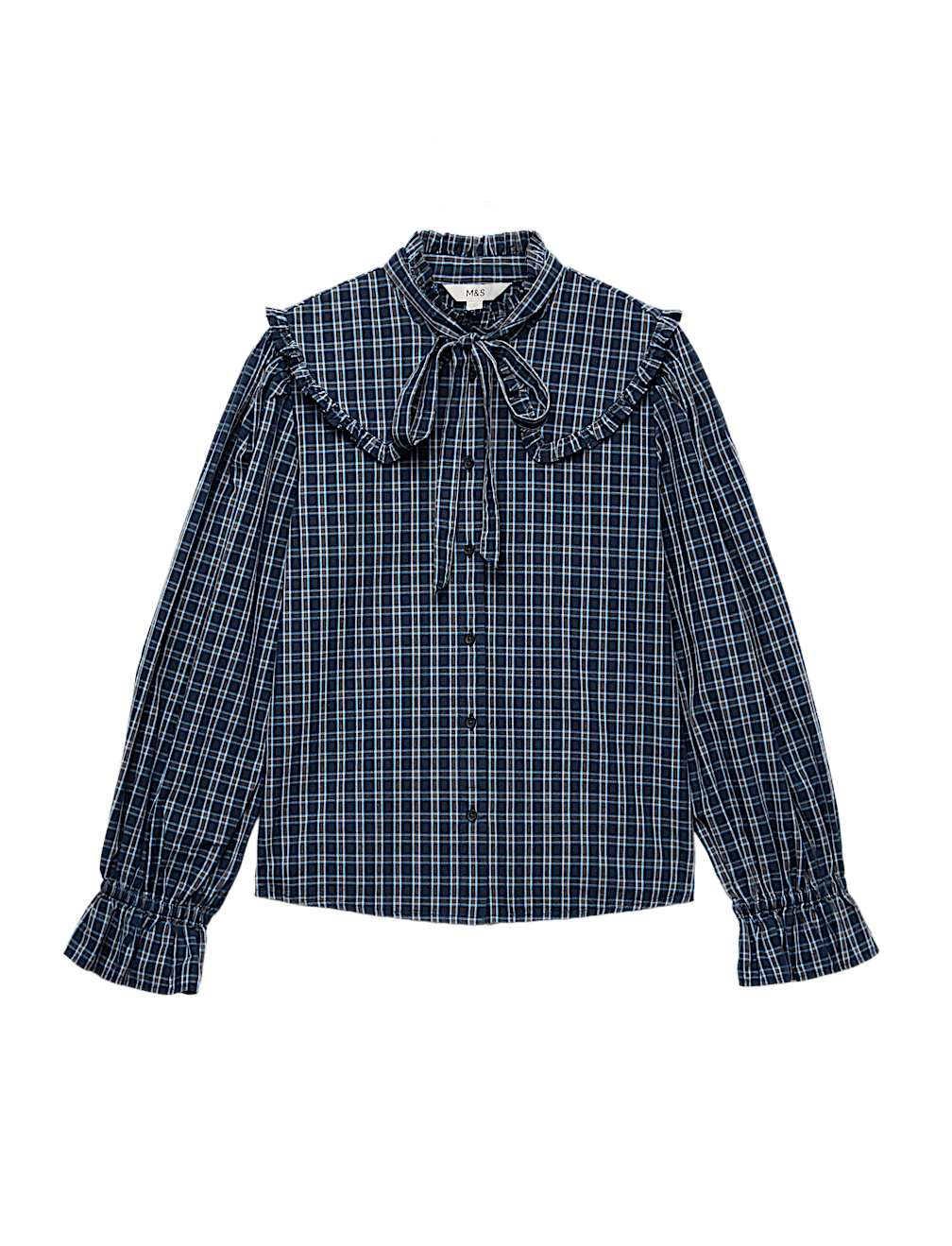 Pure Cotton Checked Tie Neck Shirt