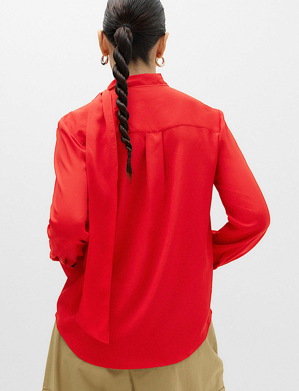 Draped Scarf Neck Button Through Shirt
