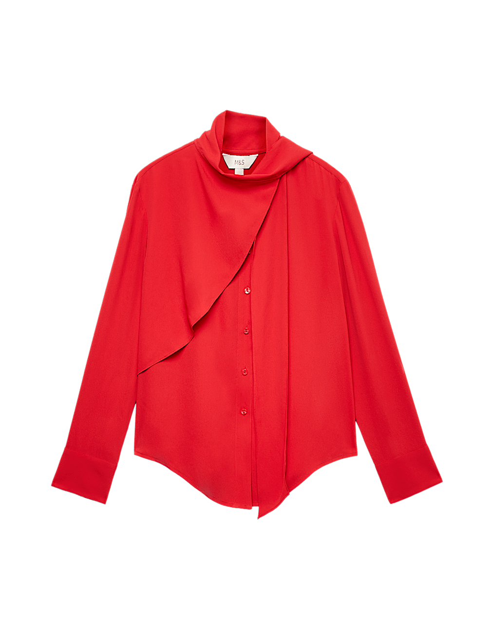 Draped Scarf Neck Button Through Shirt