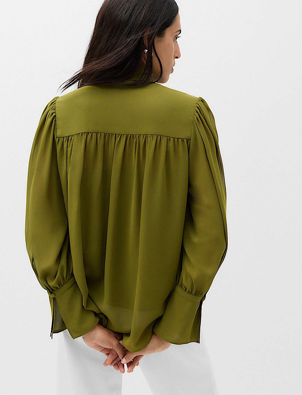 Sheer Tie Neck Bow Blouse