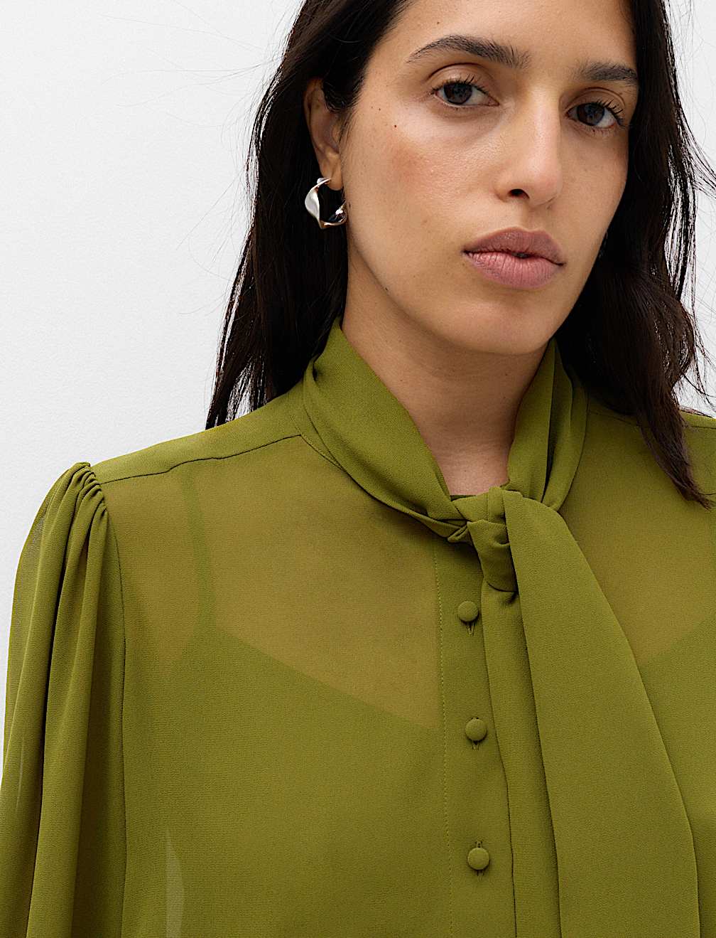 Sheer Tie Neck Bow Blouse