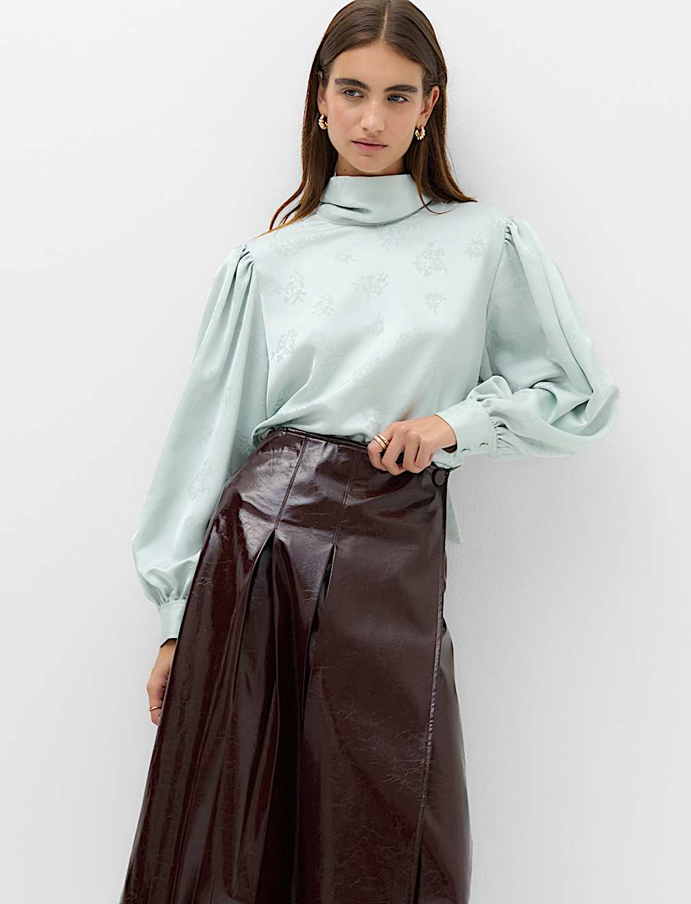 Jacquard High Neck Blouse