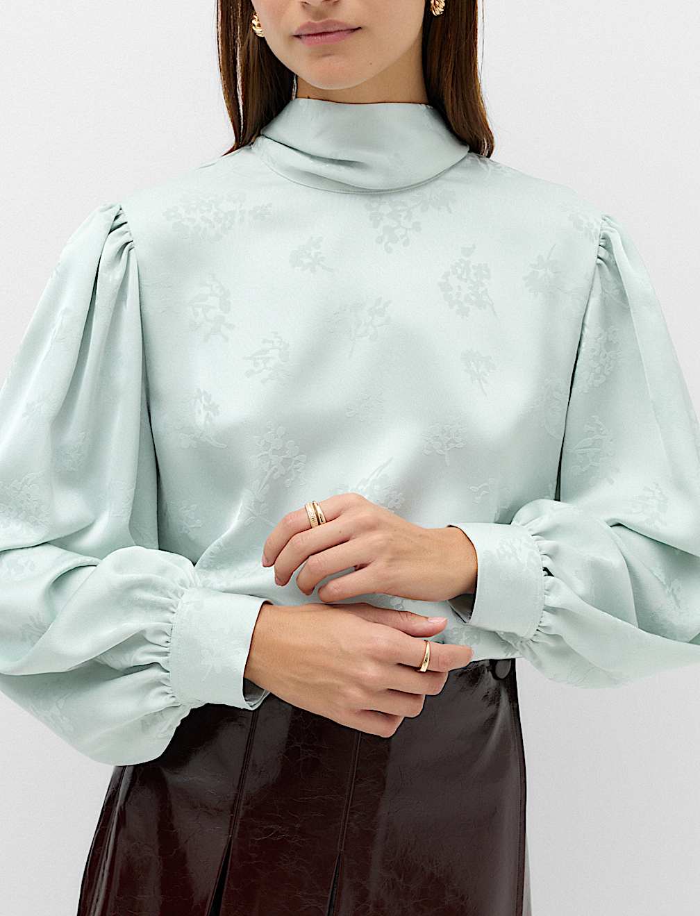 Jacquard High Neck Blouse