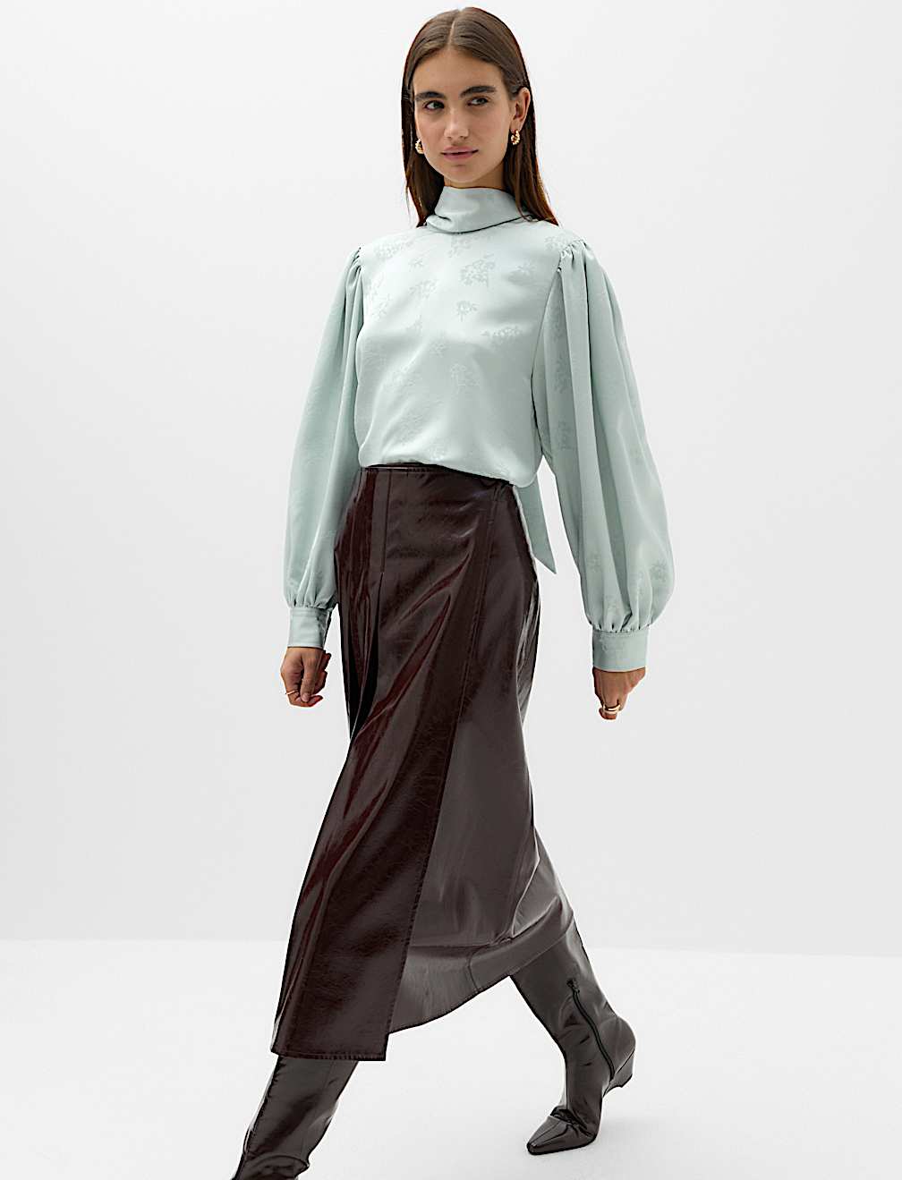 Jacquard High Neck Blouse