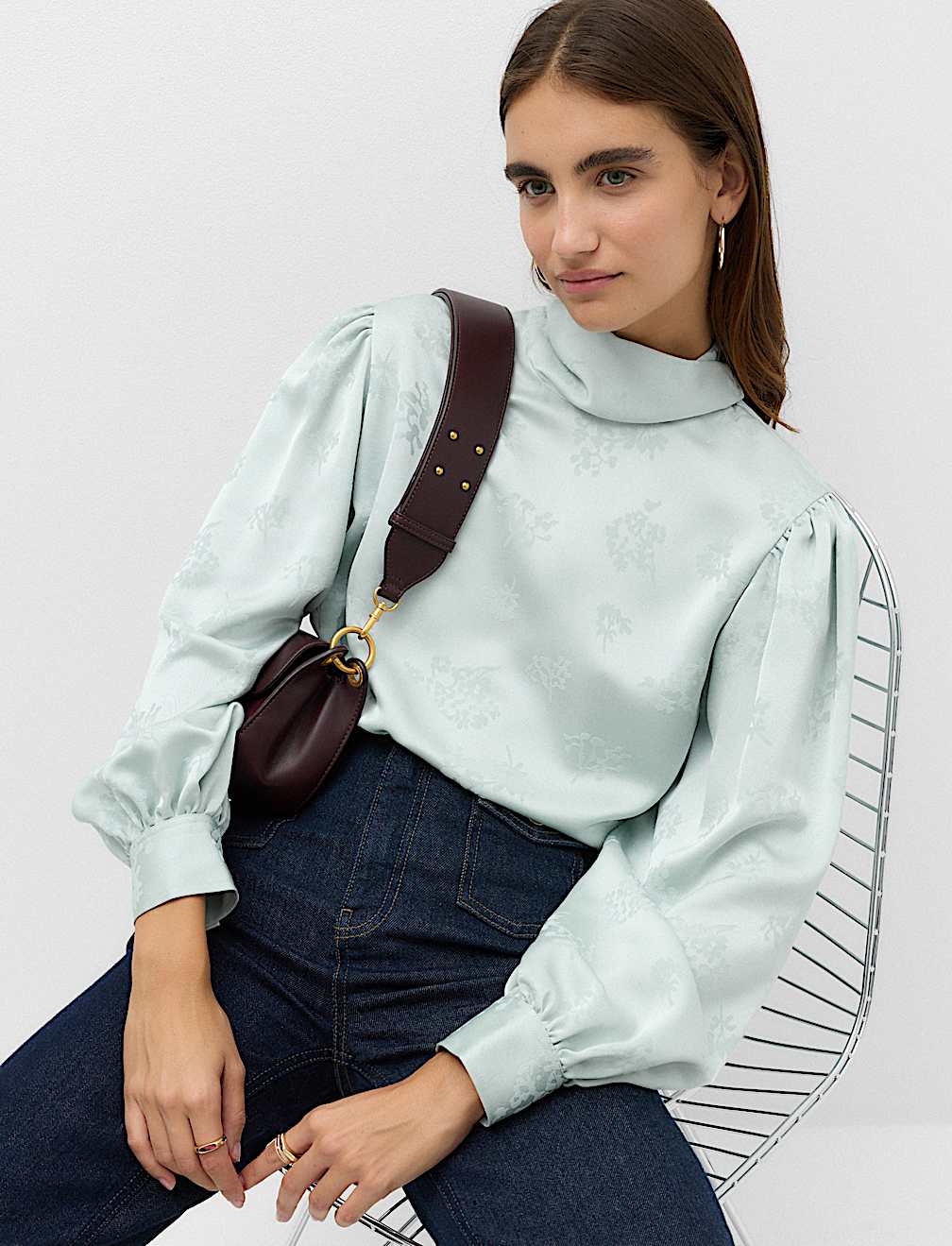 Jacquard High Neck Blouse