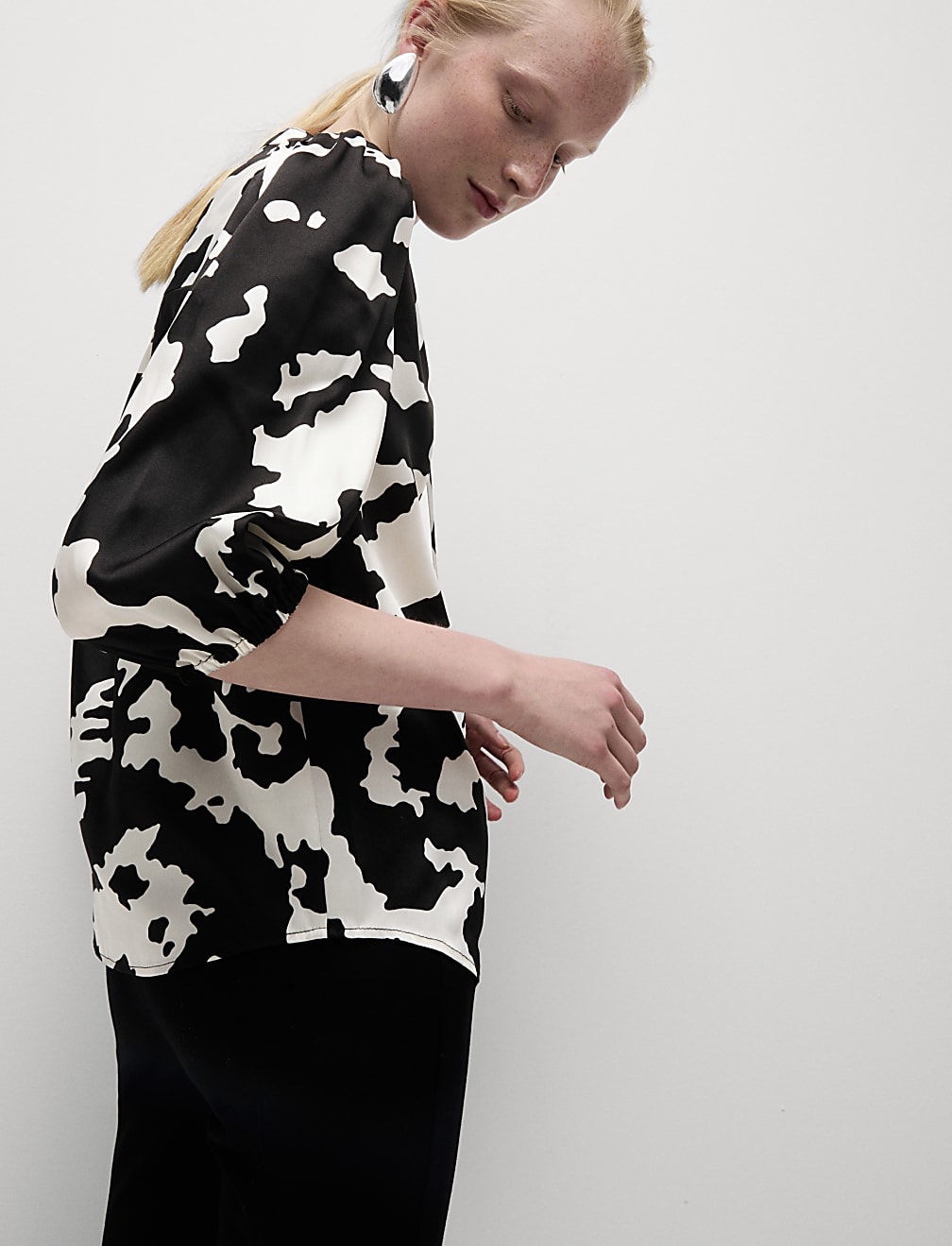 Printed Tie Neck Popover Blouse