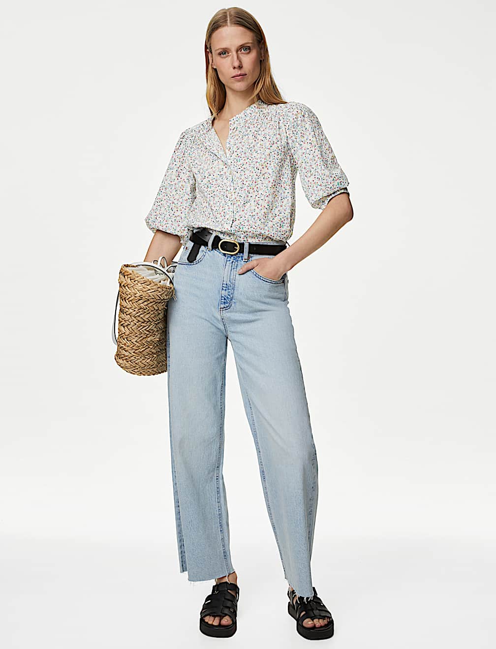 Pure Cotton Floral Puff Sleeve Blouse