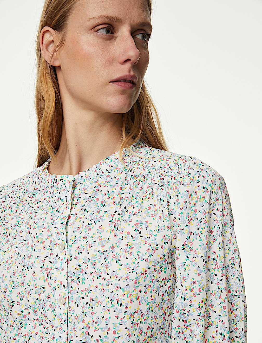 Pure Cotton Floral Puff Sleeve Blouse