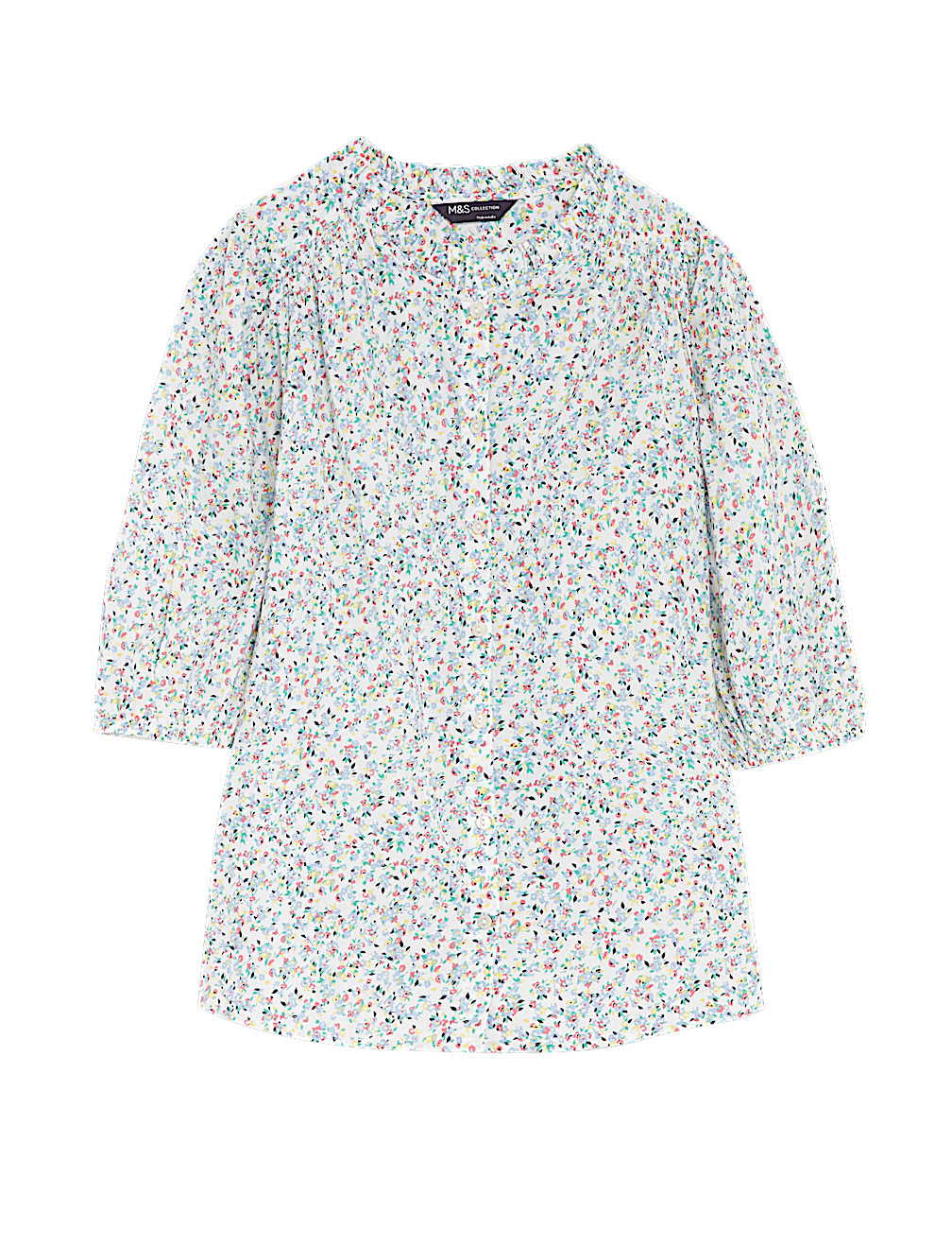 Pure Cotton Floral Puff Sleeve Blouse