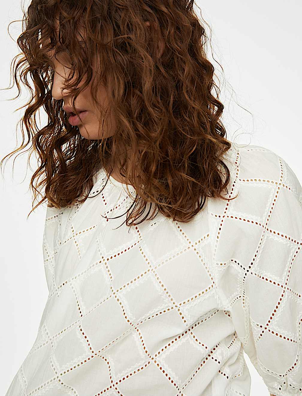 Pure Cotton Broderie Puff Sleeve Blouse