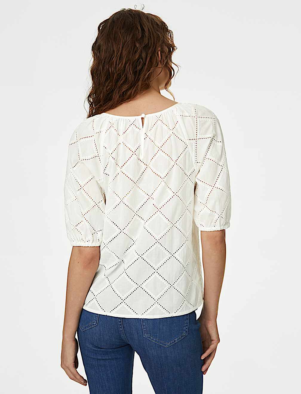 Pure Cotton Broderie Puff Sleeve Blouse